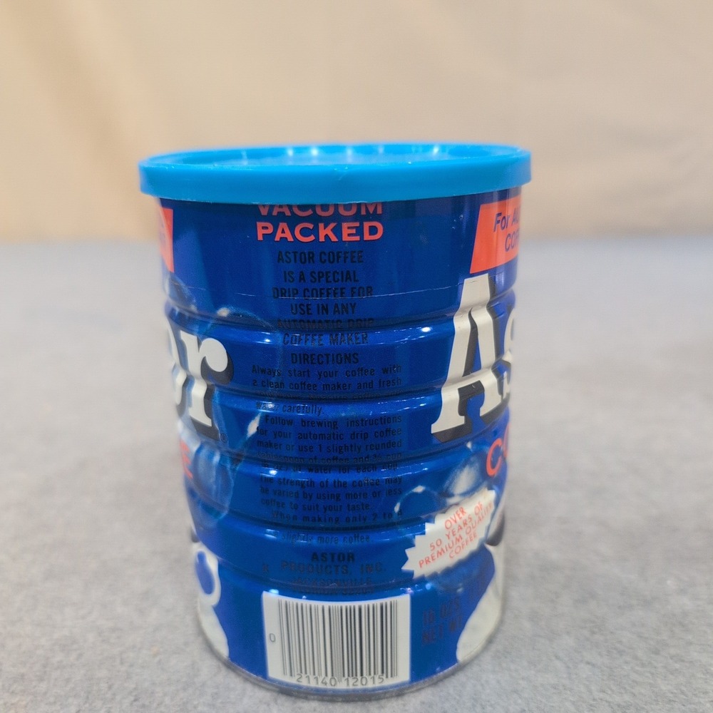 Vintage Astor Coffee Tin Metal Canister Blue 1971 Advertising Prop - Picture 2 of 5